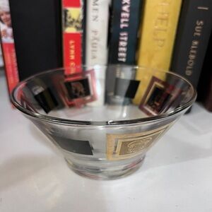 MCM Bar Ware Elegant Clear Glass Bowl with Black and Gold Accents